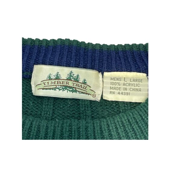 Timber Trail Sweater Men's Large Green Striped 100% Acrylic Knit Ribbed Pullover - Picture 2 of 6